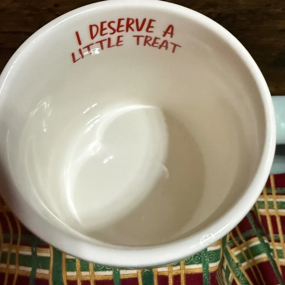 Target Stoneware Mug I Deserve A Little Treat Cake Cherry Mint Green Coffee Cup